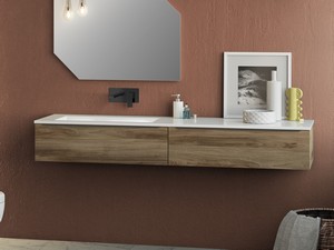 Mobile Bagno Trendy 180 Cm Noce Belgravia 2 Cassetti Lavabo Vasca Sinistra Hide Bianco Lucido