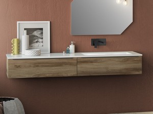 Meuble de salle de bains Trendy 180 cm noyer Belgravia 2 tiroirs lavabo vasque droite Hide blanc mat