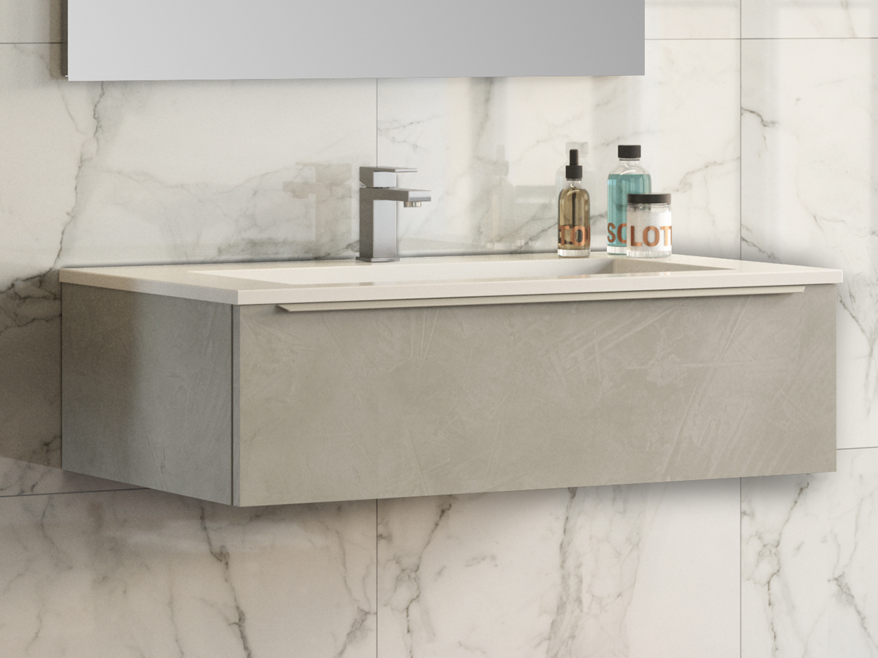 Meuble de salle de bains Trendy 90 cm ciment et lavabo en résine Hide
