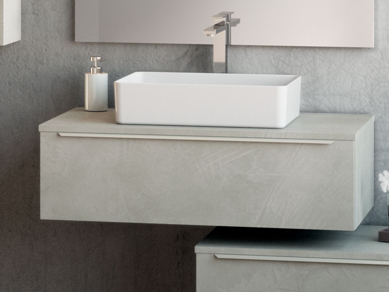 Meuble Salle De Bain 90 Cm Avec Vasque à Poser Meuble de salle de bains Trendy 90 cm ciment avec Plan pour lavabo pour