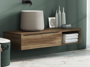 Trendy Low Bathroom Furniture 141 cm Walnut with Top for High Sink