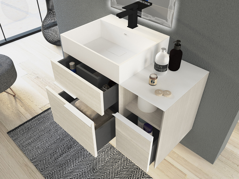 Meuble de salle de bains Tribeca 80 cm 2 tiroirs effet bois chêne rock