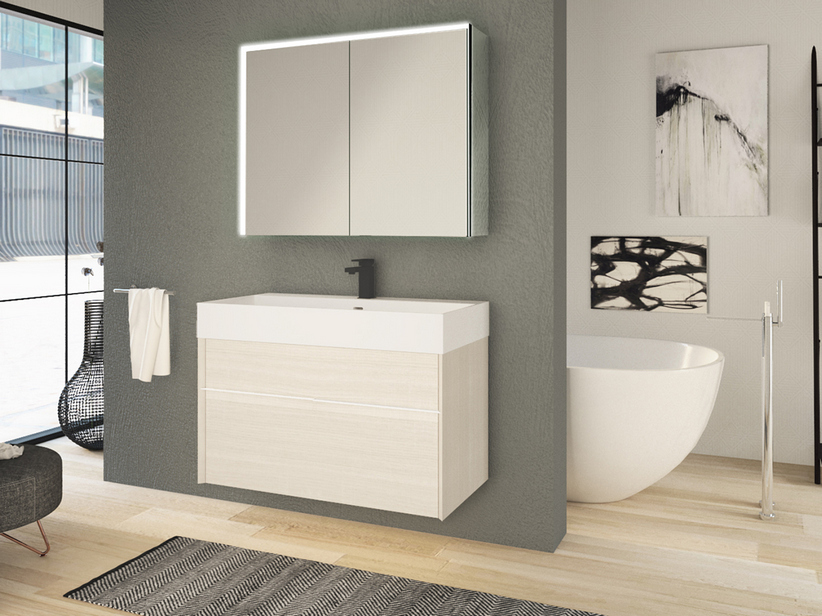 Meuble de salle de bains Tribeca 90 cm 2 tiroirs effet bois chêne rock