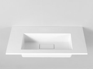 Meuble de salle de bain OXYGEN 90 cm 1 tiroir en chêne naturel et lavabo Unitop HIDE en résine blanc mat.