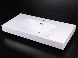 Mobile Bagno TRENDY 100 cm con 3 Cassetti 2 Piedini con Lavabo unitop in marmoresina bianco lucido e finitura Noce Belgravia