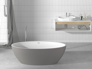 Freistehende Badewanne NEMO5 Solid Surface Zweifarbig 150X70 Weiß Matt und Zementgrau Matt