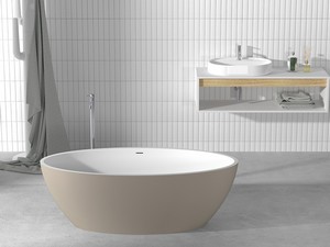 Freistehende Badewanne NEMO5 Solid Surface Zweifarbig 150X70 Weiß Matt und Graubeige Matt