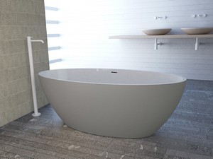 Freistehende Badewanne NEMO5 Solid Surface Zweifarbig 150X70 Weiß Glänzend und Zementgrau Matt