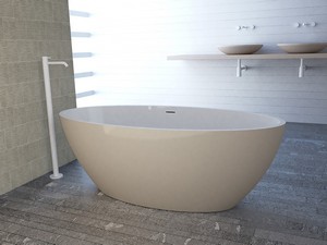 Freistehende Badewanne NEMO6 Solid Surface Zweifarbig 165X80 Weiß Glänzend und Graubeige Glänzend