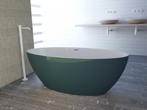 Freistehende Badewanne NEMO5 Solid Surface Zweifarbig 150X70 Weiß Glänzend und Grün Glänzend