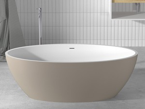 Freistehende Badewanne NEMO6 Solid Surface Zweifarbig 165X80 Weiß Matt und Graubeige Matt