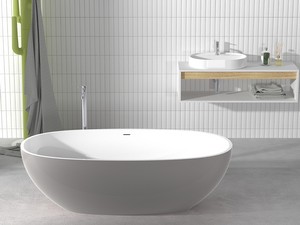 Freistehende Badewanne NEMO7 Solid Surface Zweifarbig 176X91 Weiß Glänzend und Zementgrau Glänzend