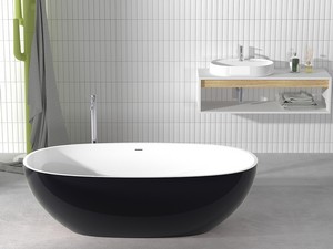 Freistehende Badewanne NEMO7 Solid Surface Zweifarbig 176X91 Weiß Glänzend und Tiefschwarz Glänzend
