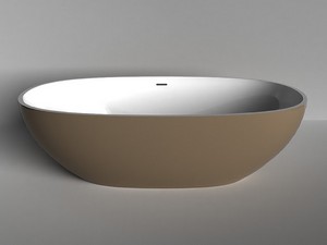 Freistehende Badewanne NEMO7 Solid Surface Zweifarbig 176X91 Weiß Glänzend und Graubeige Glänzend