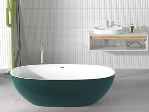 Freistehende Badewanne NEMO7 Solid Surface Zweifarbig 176X91 Weiß Glänzend und Grün Glänzend