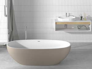 Freistehende Badewanne NEMO7 Solid Surface Zweifarbig 176X91 Weiß Matt und Graubeige Matt