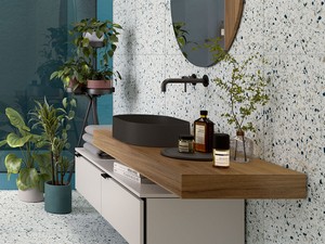 Fliese Venice Teal 60x60 Feinsteinzeug Terrazzo petrolblau