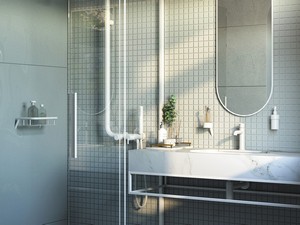 Douche à l’italienne Prizma porte coulissante 90 cm H195 ext. 88-90 cm verre 6 mm transparent profilés blanc mat