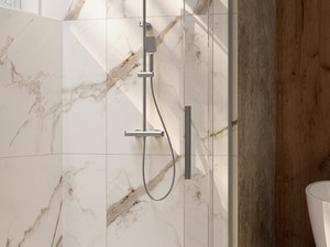 Douche à l’italienne Prizma porte coulissante 90 cm H195 ext. 88-90 cm verre 6 mm transparent profilés inox brossé