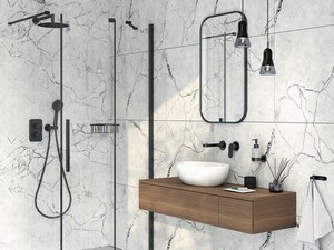 Douche à l’italienne Prizma porte coulissante 90 cm H195 ext. 88-90 cm verre 6 mm transparent profilés noir mat