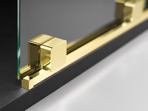 Douche à l’italienne Prizma porte coulissante 90 cm H195 ext. 88-90 cm verre 6 mm transparent profilés or brillant