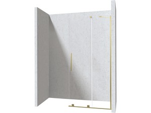 Douche à l’italienne Prizma porte coulissante 90 cm H195 ext. 88-90 cm verre 6 mm transparent profilés or brossé