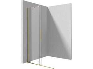 Douche à l’italienne Prizma porte coulissante 90 cm H195 ext. 88-90 cm verre 6 mm transparent profilés or brossé