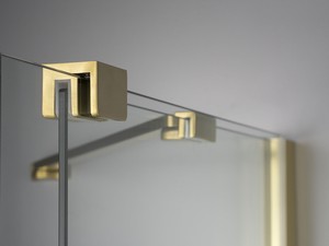 Douche à l’italienne Prizma porte coulissante 90 cm H195 ext. 88-90 cm verre 6 mm transparent profilés or brossé