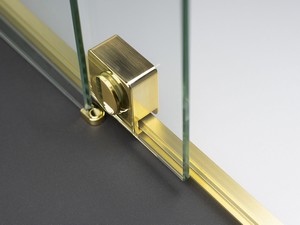 Douche à l’italienne Prizma porte coulissante 90 cm H195 ext. 88-90 cm verre 6 mm transparent profilés or brossé