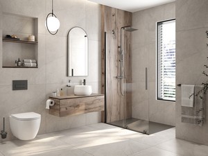 Douche à l’italienne Prizma porte coulissante 90 cm H195 ext. 88-90 cm verre 6 mm transparent profilés titane
