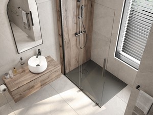 Douche à l’italienne Prizma porte coulissante 90 cm H195 ext. 88-90 cm verre 6 mm transparent profilés titane