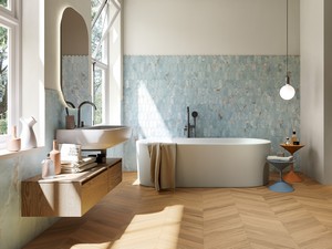 Waterfall Plume Marbles Mosaic 30.4x27.3 cm Polished Lapped Light Blue Marble-Effect Stoneware