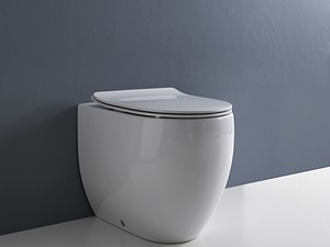 WC à poser sans réservoir adossé au mur sortie transposée Flo 56 blanc brillant