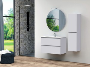 Meuble salle de bains gain de place MAREA 80 P38 cm 2 tiroirs gris mat avec lavabo en résine blanc brillant
