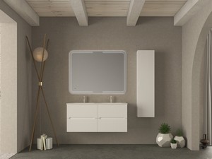 Meuble salle de bains FARO 120 cm cannelé blanc mat et lavabo Unitop en résine SLIM blanc brillant
