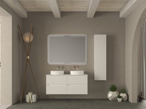 Meuble salle de bains FARO 120 cm cannelé blanc mat avec plan pour vasque à poser
