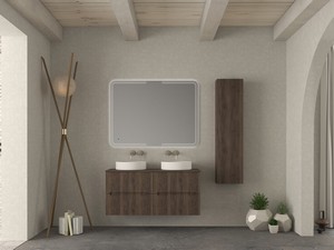 Meuble salle de bains FARO 120 cm cannelé noyer avec plan pour vasque à poser