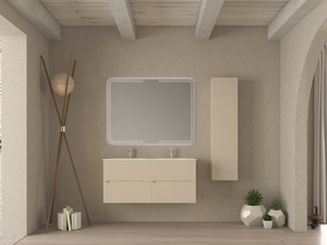 Meuble salle de bains FARO 120 cm cannelé blanc coton et lavabo Unitop en résine SLIM blanc brillant