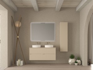 Meuble salle de bains FARO 120 cm cannelé blanc coton avec plan pour vasque à poser