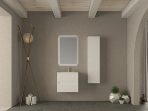 Meuble salle de bains FARO 60 cm cannelé blanc mat et lavabo Unitop en résine SLIM blanc brillant
