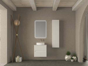 Meuble salle de bains FARO 60 cm cannelé blanc mat avec plan pour vasque à poser
