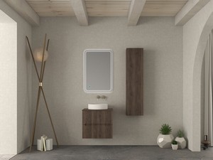 Meuble salle de bains FARO 60 cm cannelé noyer avec plan pour vasque à poser