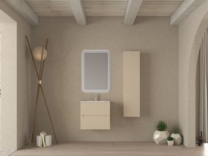 Meuble salle de bains FARO 60 cm cannelé blanc coton et lavabo Unitop en résine HIDE P46 blanc mat