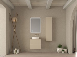 Meuble salle de bains FARO 60 cm cannelé blanc coton avec plan pour vasque à poser