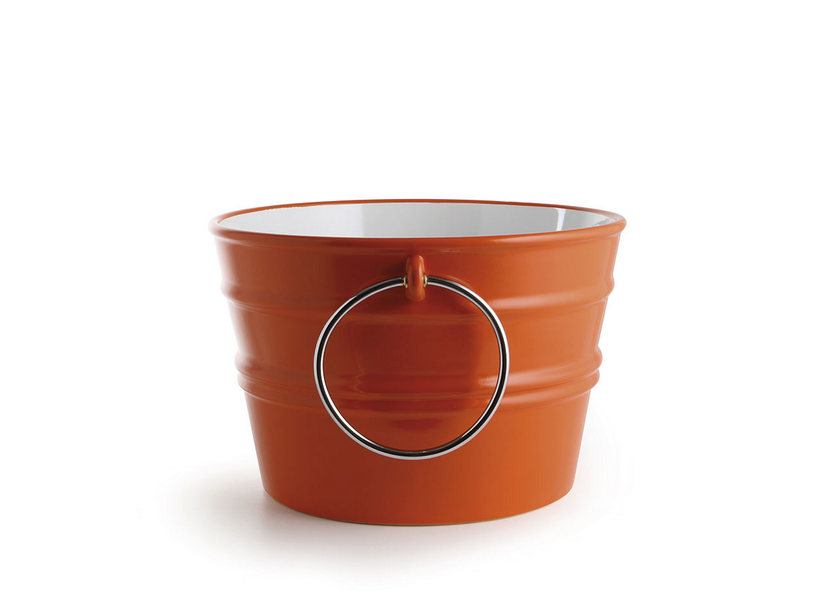 Hänge-/Aufsatzwaschbecken Bacile Ø46,5 cm H30 mit Ringen aus glänzender orangener Keramik