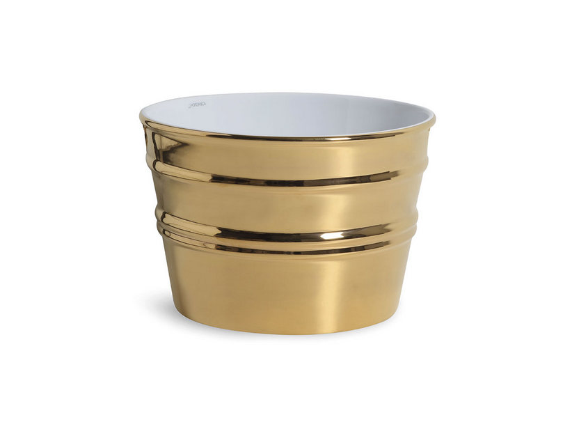 Hänge-/Aufsatzwaschbecken Bacile Ø46,5 cm H30 aus glänzender goldener Keramik