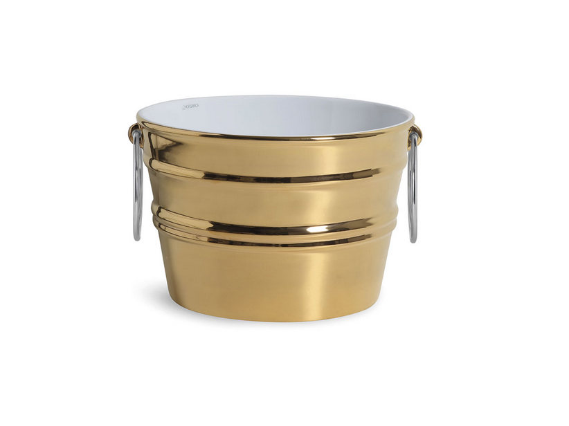 Hänge-/Aufsatzwaschbecken Bacile Ø46,5 cm H30 mit Ringen aus glänzender goldener Keramik