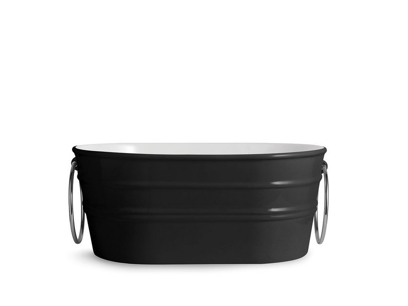 Aufsatzwaschbecken Tinozza 60X40Xh25 mit Ringen aus glänzender schwarzer Keramik