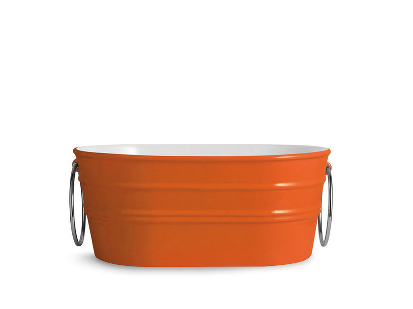 Hänge-/Aufsatzwaschbecken Tinozza 60X40Xh25 mit Ringen aus glänzender orangener Keramik