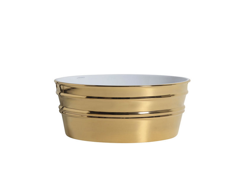 Hänge-/Aufsatzwaschbecken Tinozza 60X40Xh25 aus glänzender goldener Keramik